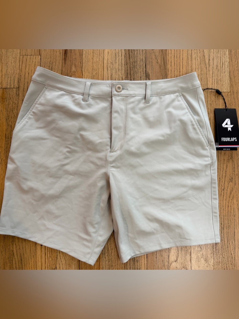 Fourlaps Men's Flat Front Performance Shorts - Light Gray